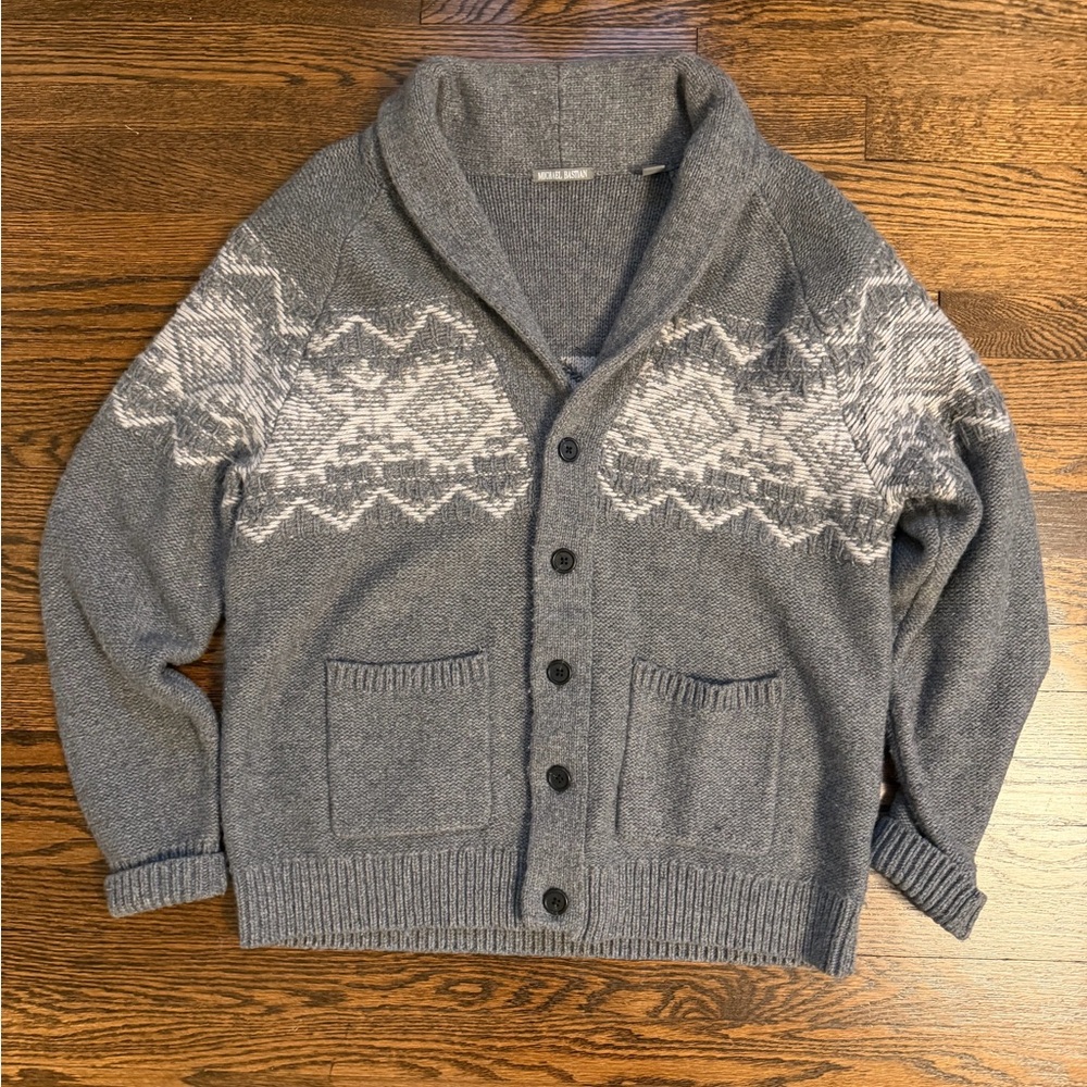 Michael Bastian Lambswool Blend Shawl Collar Cardigan Sweater L
